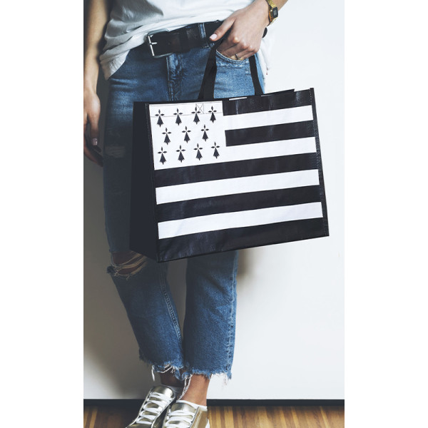 Sac cabas - Pour les courses - Réutilisable - 2 grandes anses - Drapeau breton