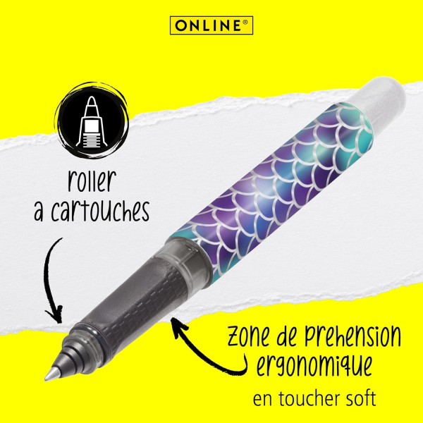 Stylo roller - Encre - Rechargeable - Motif sirène - Pour l'école - ONLINE
