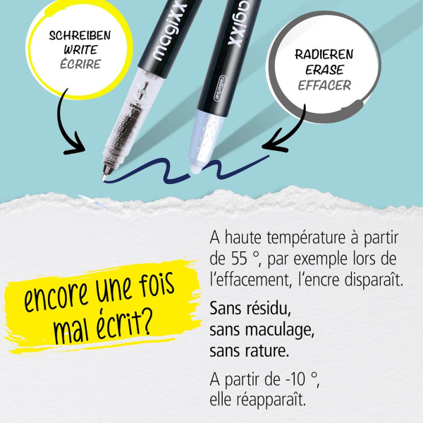 Recharges pour stylo roller - Encre gel - Turquoise - Effaçable - 0,7mm - Online