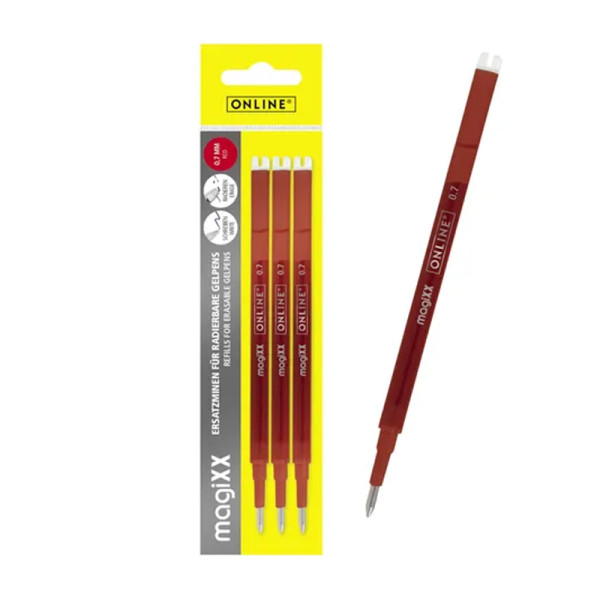 photo-Recharges pour stylo roller - Encre gel - Rouge - Effaçable - 0,7mm - Online