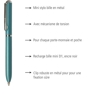 Mini stylo à bille - Turquoise - Rechargeable - Encre noire - Rétractable - Online