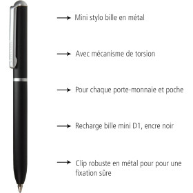 Mini stylo à bille - Noir - Rechargeable - Encre noire - Rétractable - Online