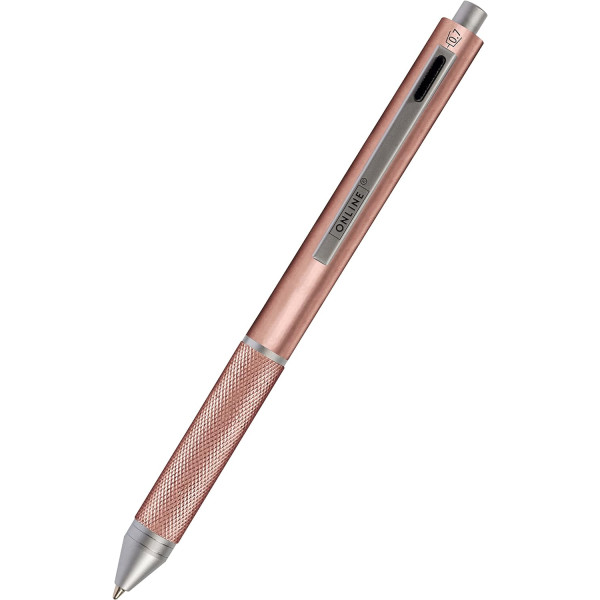 photo-Stylo à bille - 4 en 1 - 3 couleurs + mine graphite - Embout gomme - Or rose - Online