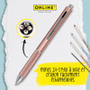 Stylo à bille - 4 en 1 - 3 couleurs + mine graphite - Embout gomme - Or rose - Online
