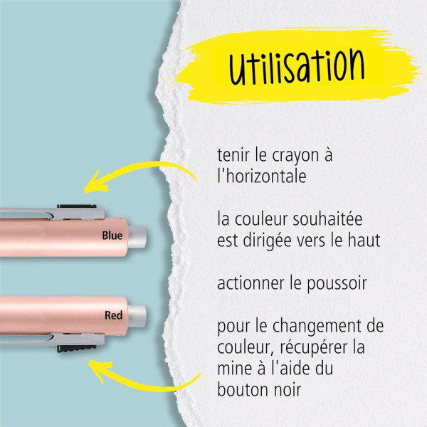 Stylo à bille - 4 en 1 - 3 couleurs + mine graphite - Embout gomme - Or rose - Online