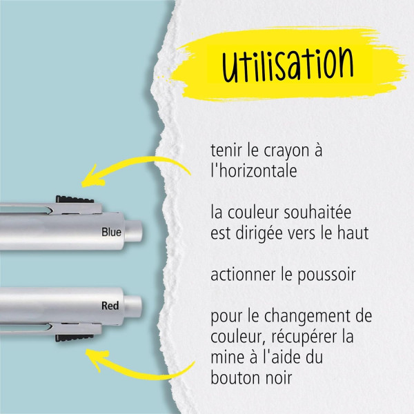 Stylo à bille - 4 en 1 - 3 couleurs + mine graphite - Embout gomme - Argent - Online