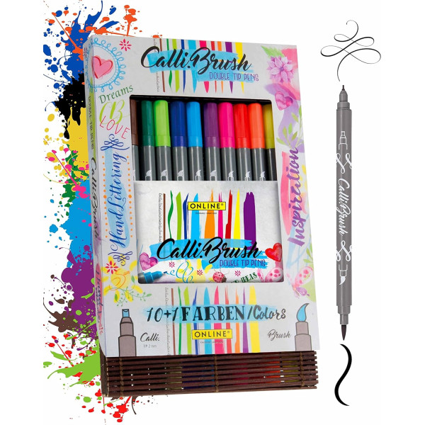 photo-Feutres - Calligraphie - Double pointe - 2mm et pinceau - 11 couleurs - Online
