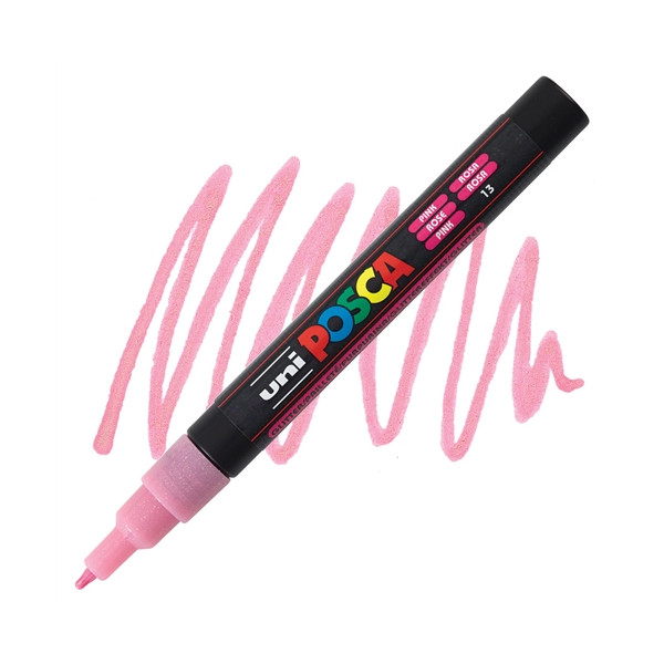 Marqueur Posca PC-3M rose pailletée | pointe fine conique