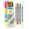 photo-Feutres - Calligraphie - Double pointe - 2mm et pinceau - 5 couleurs néon - Online