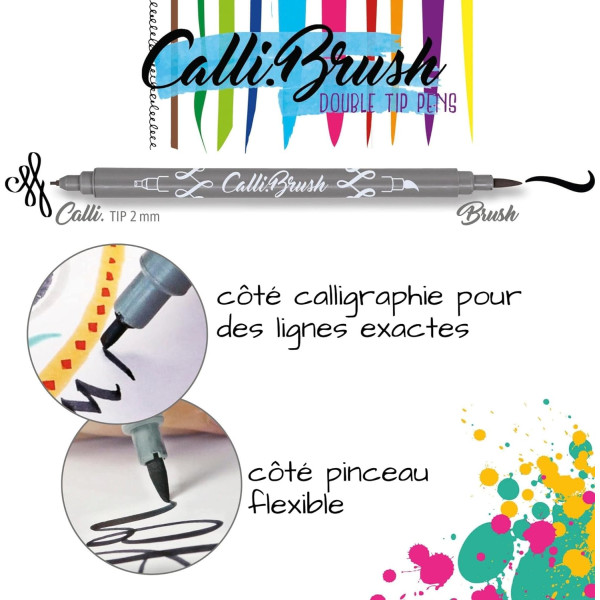 Feutres - Calligraphie - Double pointe - 2mm et pinceau - 5 couleurs néon - Online