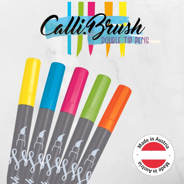 Feutres - Calligraphie - Double pointe - 2mm et pinceau - 5 couleurs néon - Online