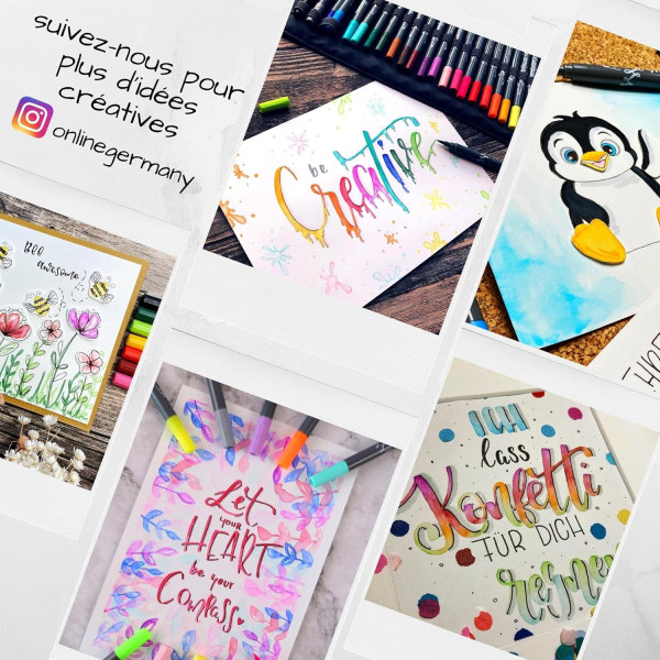 Feutres - Calligraphie - Double pointe - 2mm et pinceau - 5 couleurs néon - Online