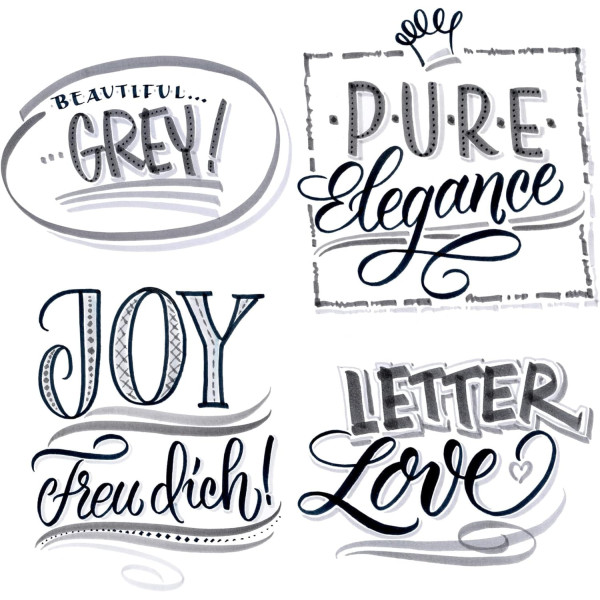 Feutres - Calligraphie - Double pointe - 2mm et pinceau - 5 nuances gris - Online
