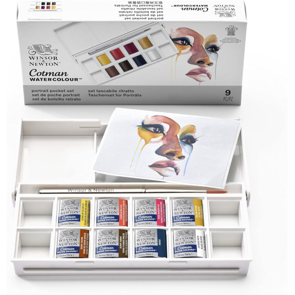 photo-Peinture aquarelle - Boite de poche - 8 demi-godets - Winsor et Newton - Portrait