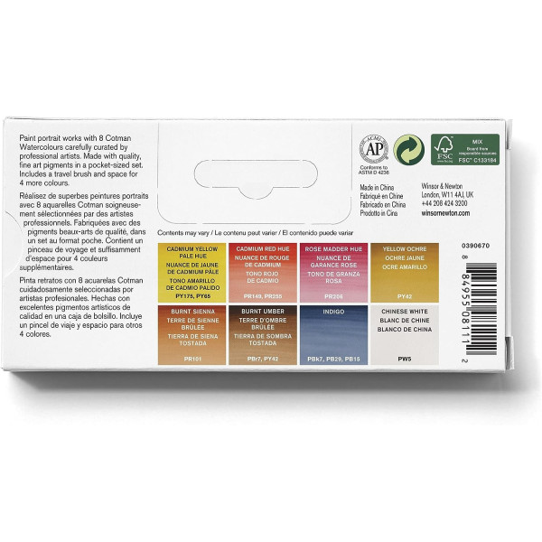 Peinture aquarelle - Boite de poche - 8 demi-godets - Winsor et Newton - Portrait