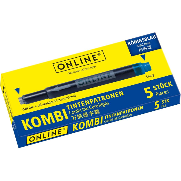 photo - Cartouches d'encre - Bleu - Encre non effaçable - Pour stylo plume et roller - 5 grandes cartouches