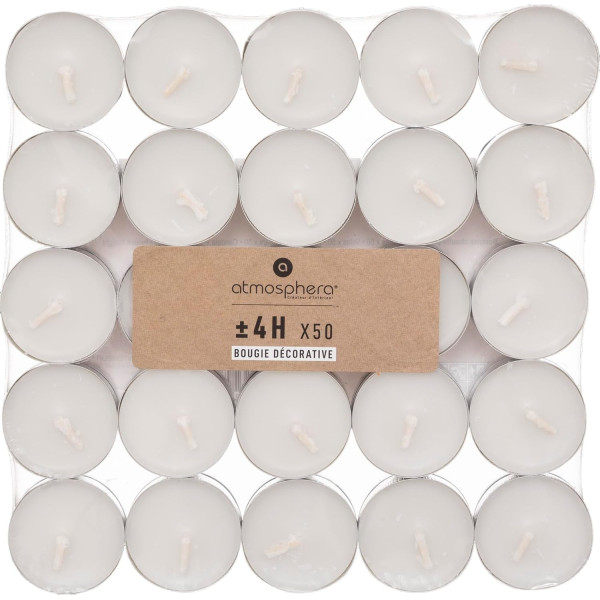 photo-Bougies chauffe-plat - 50 pièces - Blanc - Sans parfum - Atmosphera