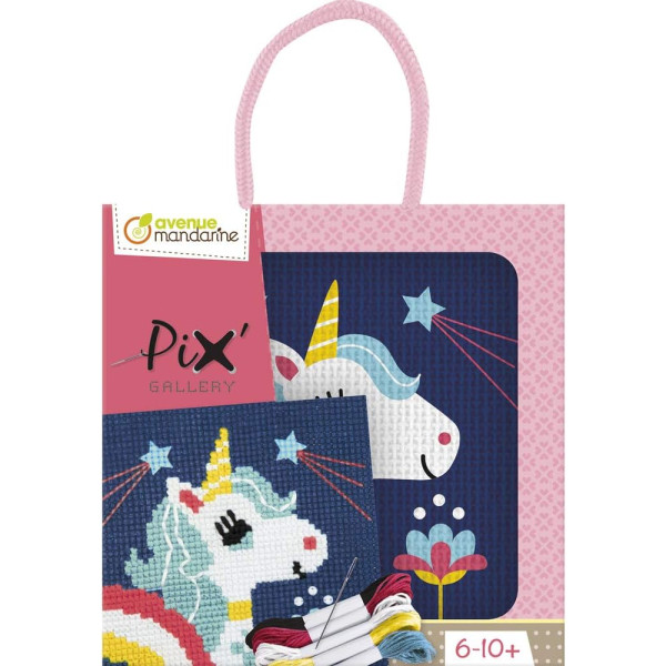 photo-Canevas - Enfant - Point de croix - Licorne - 14x14xcm - Fils et aiguilles