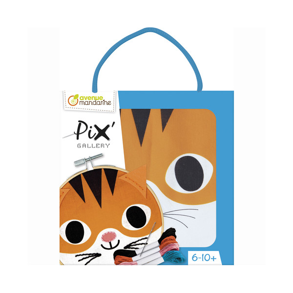 photo-Canevas - Enfant - Point de croix - Petit tigre - 18x18cm - Avec tambourin