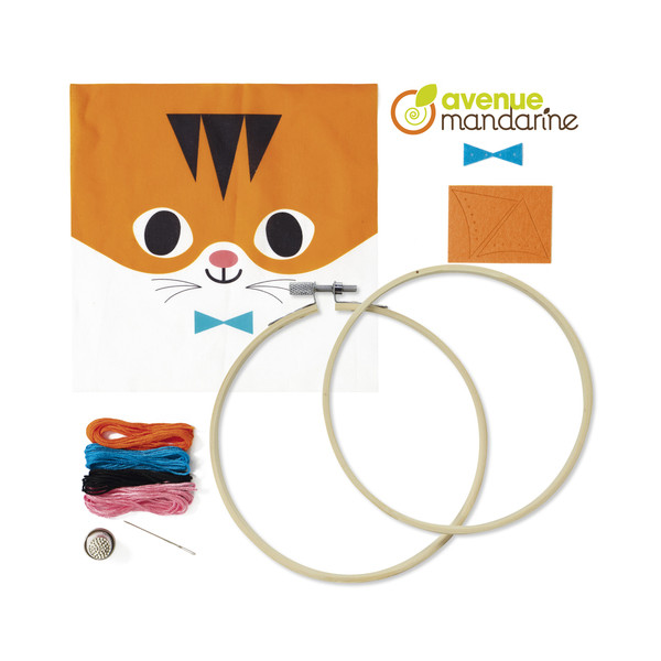 Canevas - Enfant - Point de croix - Petit chat - 18x18cm - Avec tambourin