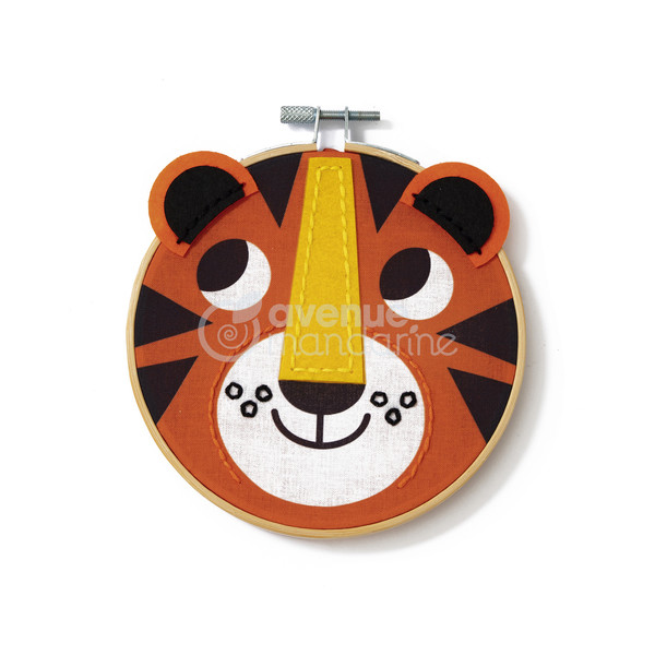 Canevas - Enfant - Point de croix - Petit tigre - 18x18cm - Avec tambourin