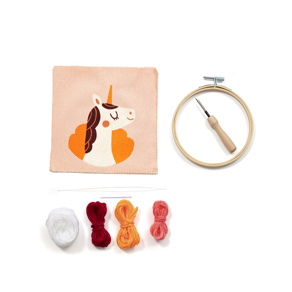 Canevas - Punch Needle - Licorne - Enfant - Avec tambour et accessoires