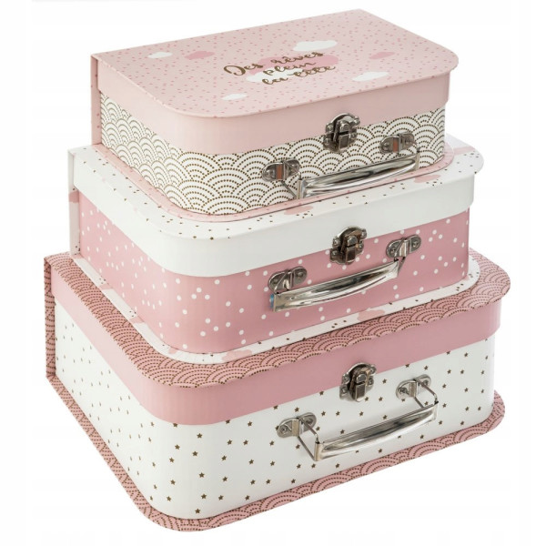 photo-Valisettes - Boîtes - 3 tailles - Enfant - Chambre - Rose/Blanc - Atmosphera