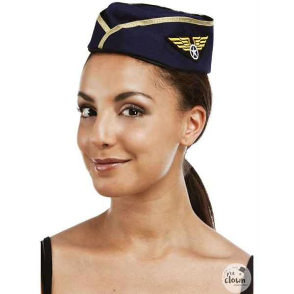 photo-Chapeau hôtesse de l'air - Déguisement - Bleu/Or - Taille unique