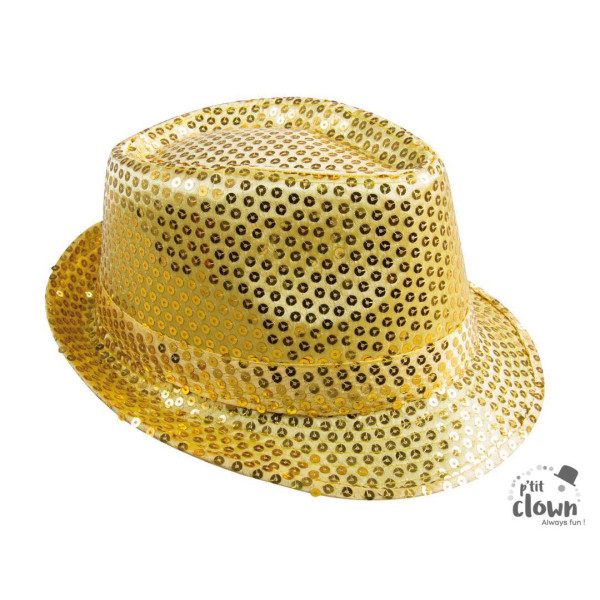 photo-Chapeau à paillettes - Or - Borsalino - Déguisement - Disco - Année 80 - Taille unique