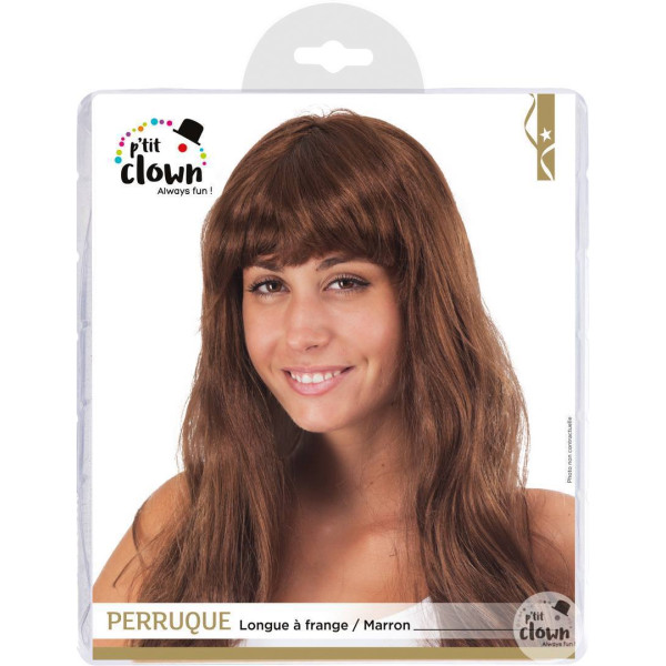 photo-Perruque - Chatain - Marron - Avec frange - Déguisement - Cheveux longs