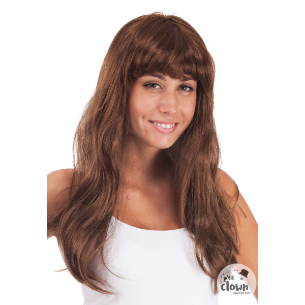 Perruque - Chatain - Marron - Avec frange - Déguisement - Cheveux longs