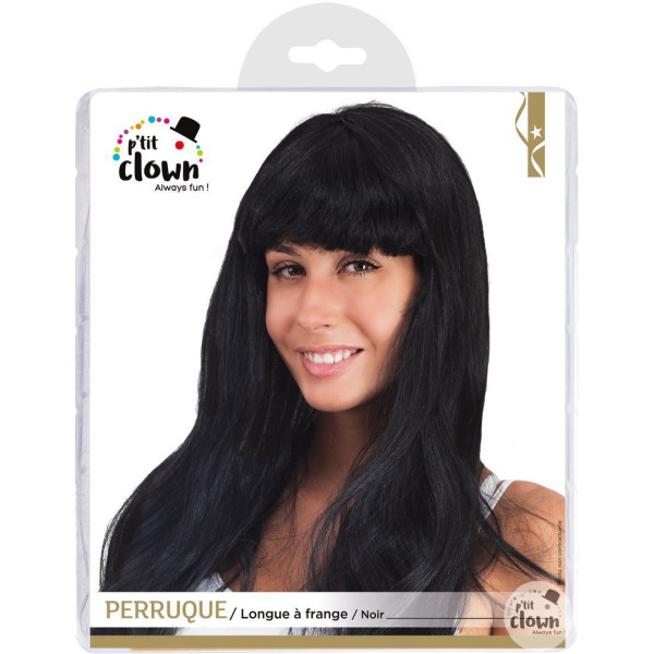 photo-Perruque - Brune - Noir - Avec frange - Déguisement - Cheveux longs - Femme