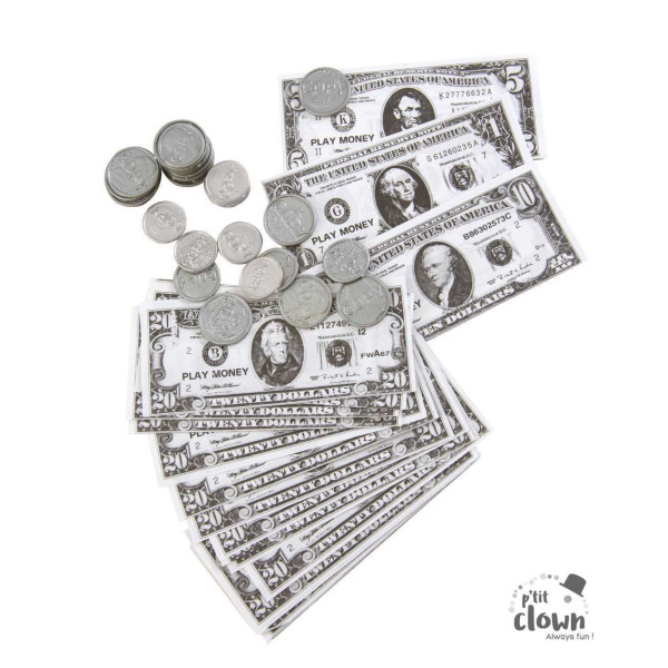 photo-Faux billets et pièces - Dollars - Plastique - Jeu - Déguisement - Chasse aux trésors