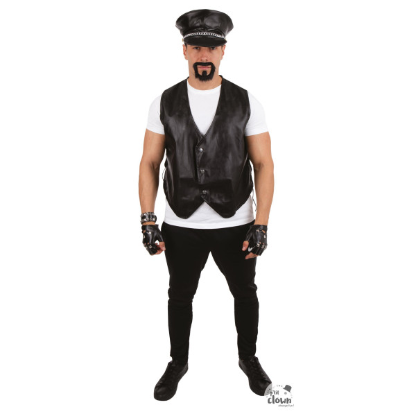 photo-Gilet de biker - Sans manche - Imitation cuir - Noir - Déguisement - Taille unique
