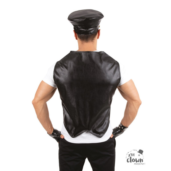 Gilet de biker - Motard - Sans manche - Imitation cuir - Noir - Déguisement - Taille unique