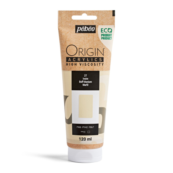 Peinture acrylique - Ivoire - 27 - Haute viscosité - Pébéo - Origin acrylics - 120ml