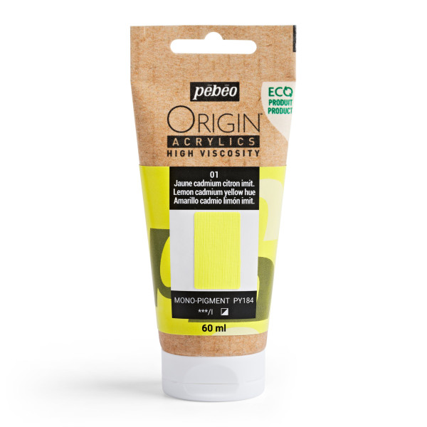 photo-Peinture acrylique - Jaune cadmium citron - 1 - Haute viscosité - Pébéo - Origin acrylics - 60ml