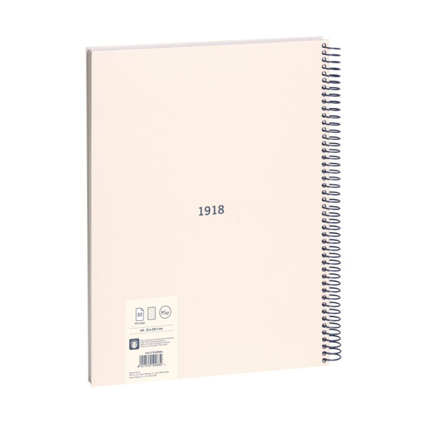 Cahier - A4 - Avec spirales - Lignes - 80 feuilles - Couverture rigide - Beige