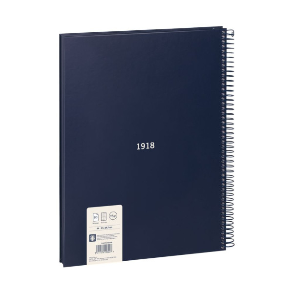 Cahier - A4 - Spirales - Petits carreaux - 80 feuilles - Couverture rigide - Bleu