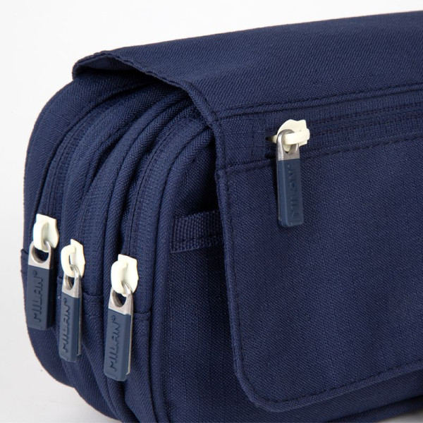Trousse - Scolaire - Bleu marine - 4 compartiments - Grand format - Fermetures éclair