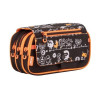photo-Trousse - Scolaire - Noir/Orange - 4 compartiments - Grand format - Fermeture éclair