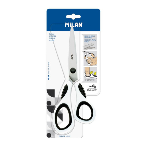 photo-Ciseaux de bureau - Blanc - Lame acier inox - 20,5cm - Ergonomique - Résistant