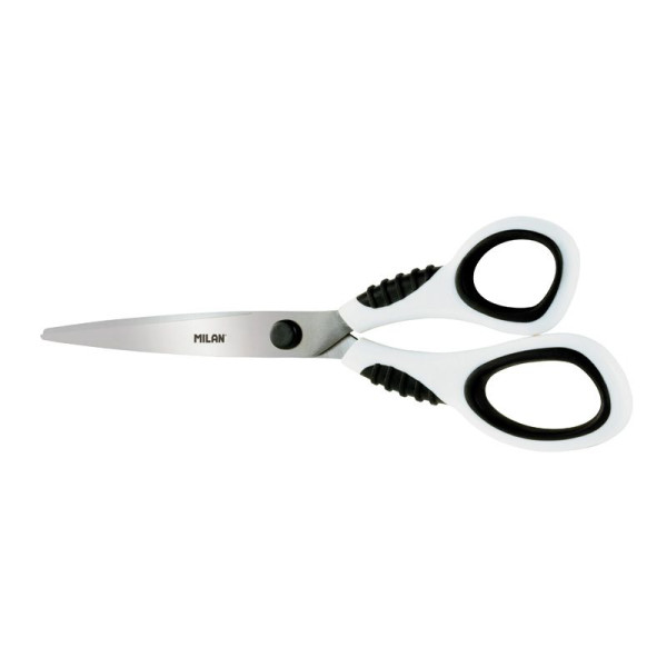 Ciseaux de bureau - Blanc - Lame acier inox - 20,5cm - Ergonomique - Résistant