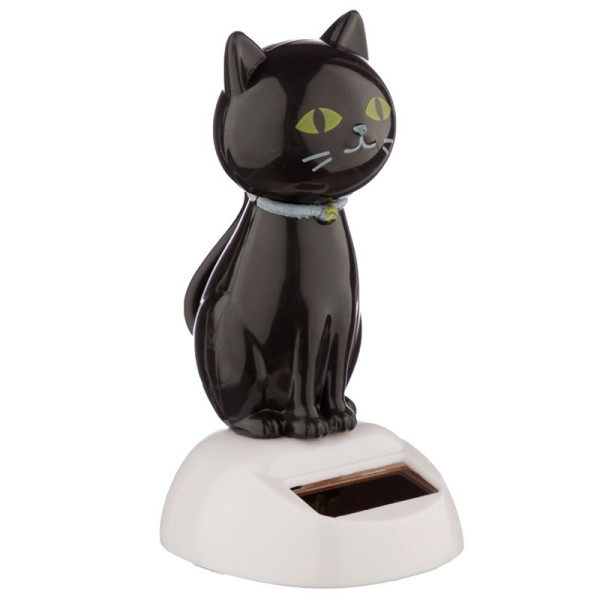 Figurine - Chat noir - Porte bonheur - Décoration - Fonctionne à l'énergie solaire