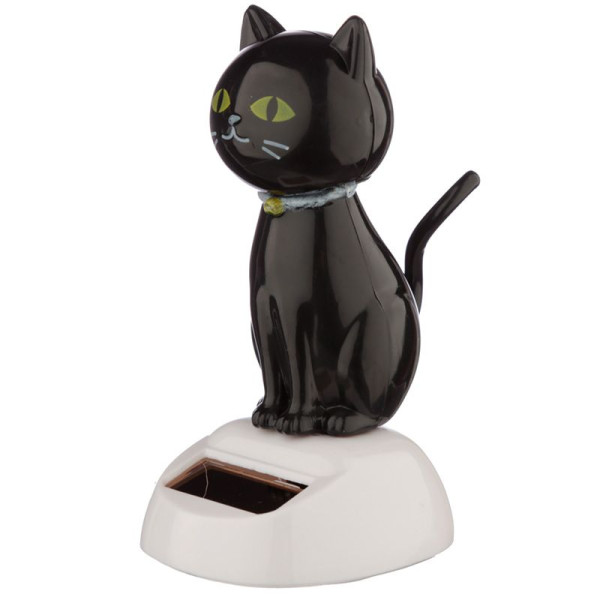 Figurine - Chat noir - Porte bonheur - Décoration - Fonctionne à l'énergie solaire