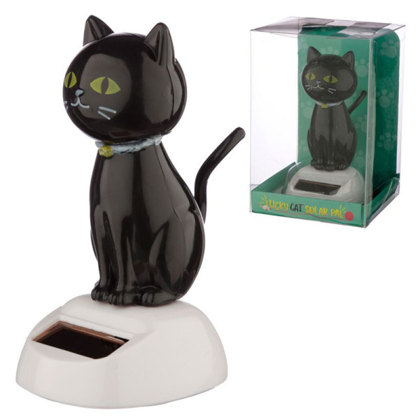 Figurine - Chat noir - Porte bonheur - Décoration - Fonctionne à l'énergie solaire
