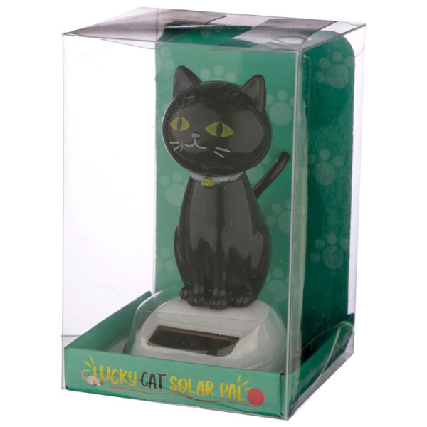 Figurine - Chat noir - Porte bonheur - Décoration - Fonctionne à l'énergie solaire