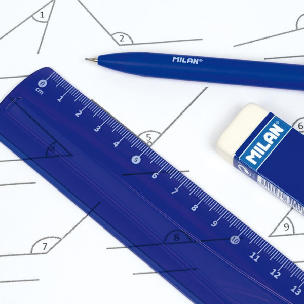 Set de traçage - Géométrie - Règle, équerres et rapporteur - Plastique - Bleu - 4 pièces