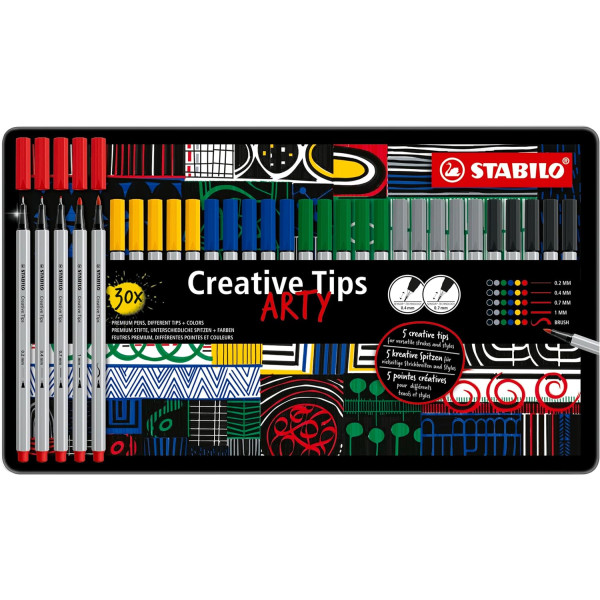 photo-Feutres - Dessin - Calligraphie - STABILO Creative Tips - Boîte 30 pièces - Assortiment pointes