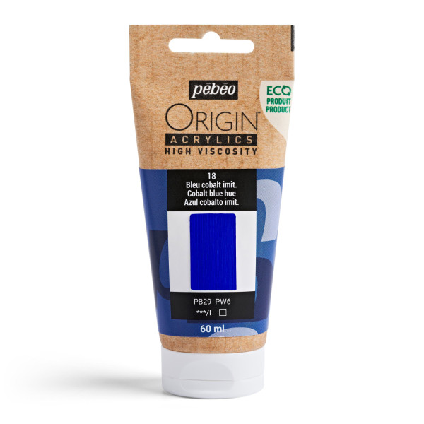 photo-Peinture acrylique - Bleu cobalt - 18 - Haute viscosité - Pébéo - Origin acrylics - 60ml
